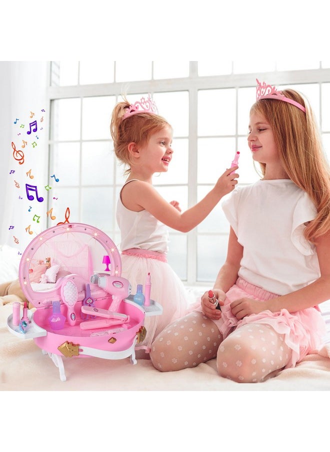 Little Princess Toddler Vanity Set, Portable Makeup Kits with Lights and Music & Real Mirror & Multiple Accessories, Best Birthday Christmas Festival Gift for Girls 3-7 Year Old Toddlers 1-3