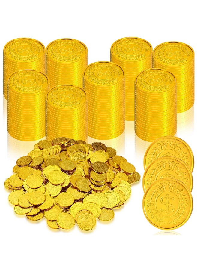Hanaive 800 Pcs Plastic Pirate Coins Gold Treasure Coins Spanish Doubloon Fake St. Patricks Toy Coin for Kids Board Games Pirate Party Cosplay Teachers Classroom Reward (Gold, Classic)