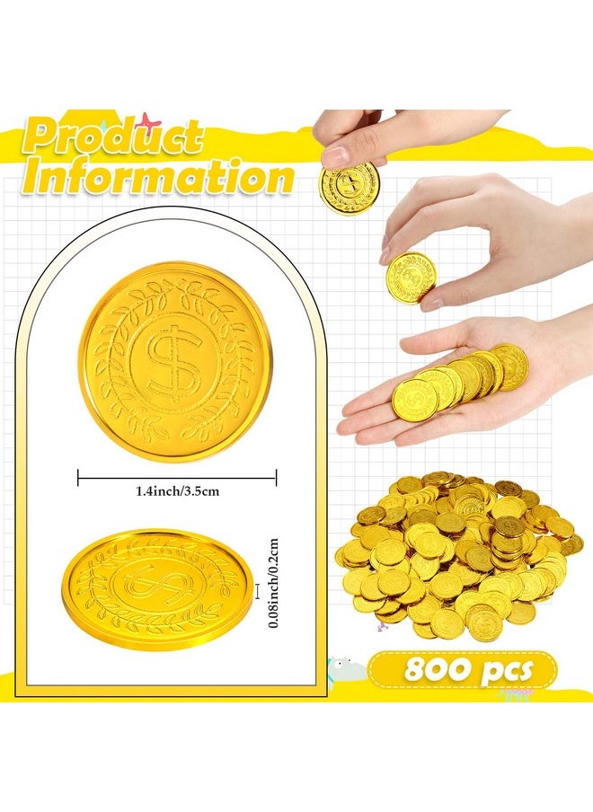 Hanaive 800 Pcs Plastic Pirate Coins Gold Treasure Coins Spanish Doubloon Fake St. Patricks Toy Coin for Kids Board Games Pirate Party Cosplay Teachers Classroom Reward (Gold, Classic)