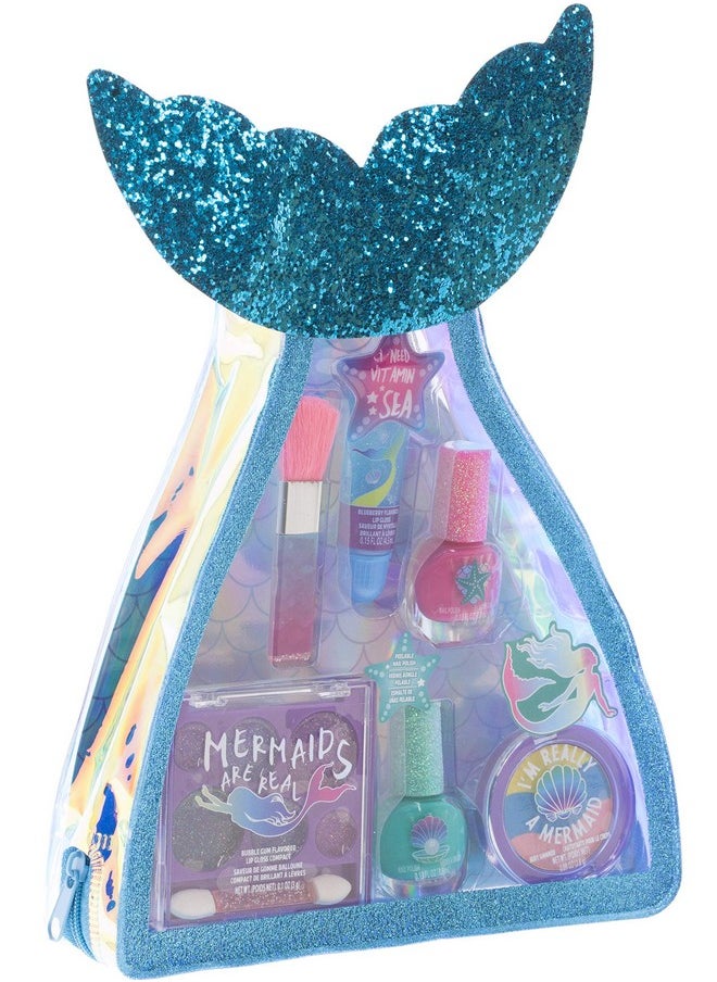 Townley Girl Mermaid Vibes Makeup Set with 8 Pieces, Including Lip Gloss, Nail Polish, Body Shimmer and More in Mermaid Bag, Ages 3+ for Parties, Sleepovers and Makeovers