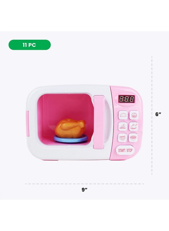 Boley Pink Microwave Playset - 11 Pc Light & Sound Pretend Play Kitchen Toys Set with Play Food for Kids Ages 3+