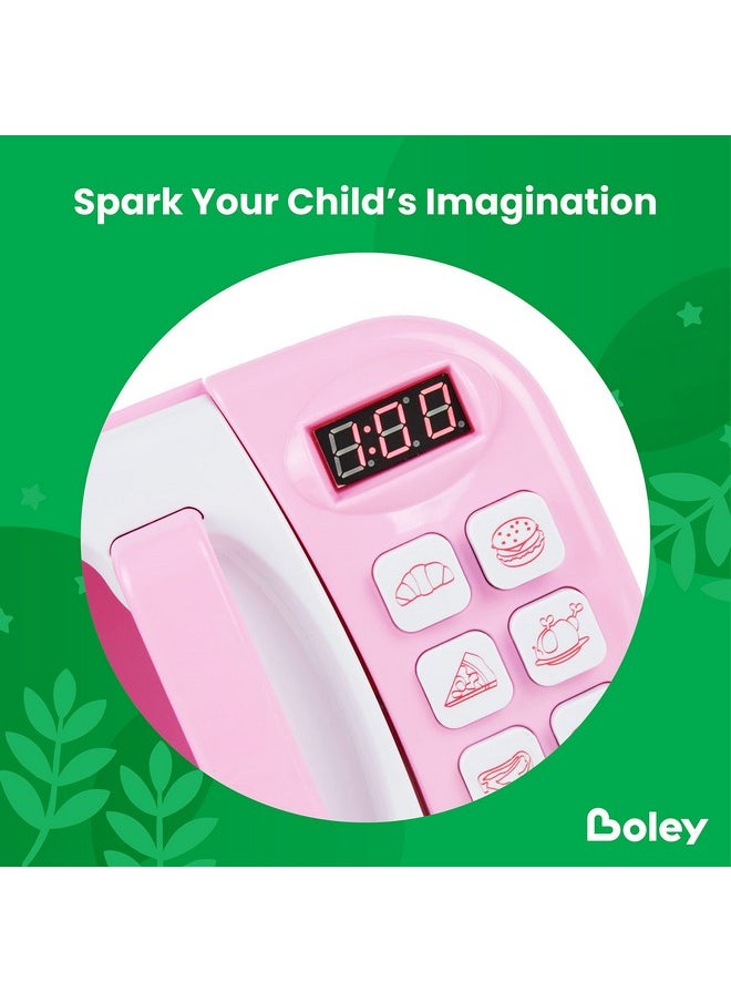 Boley Pink Microwave Playset - 11 Pc Light & Sound Pretend Play Kitchen Toys Set with Play Food for Kids Ages 3+
