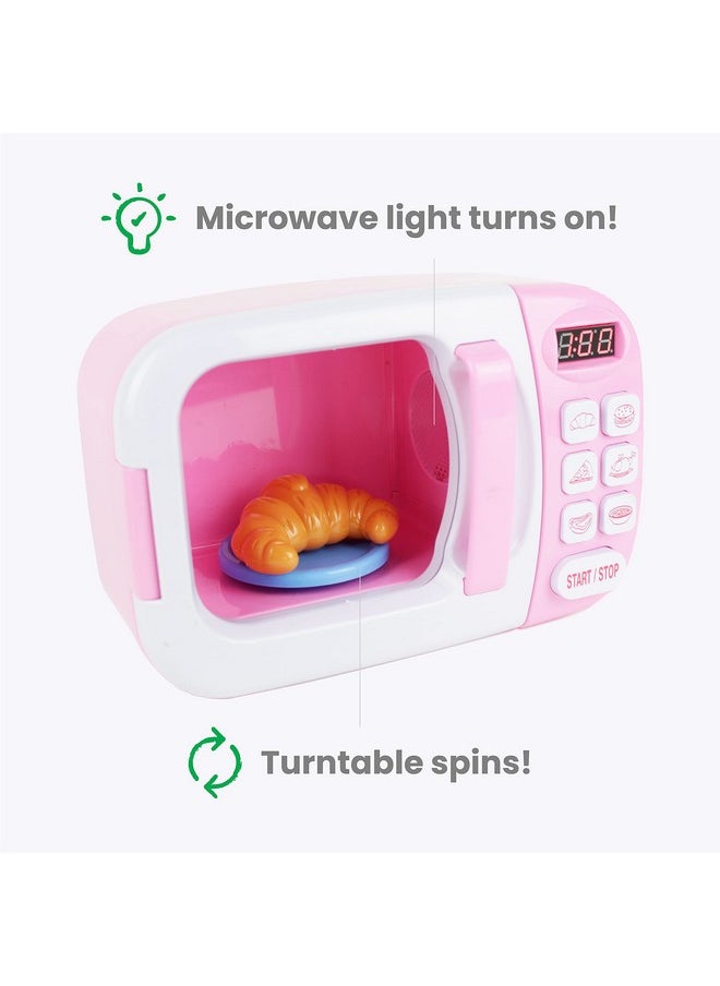 Boley Pink Microwave Playset - 11 Pc Light & Sound Pretend Play Kitchen Toys Set with Play Food for Kids Ages 3+