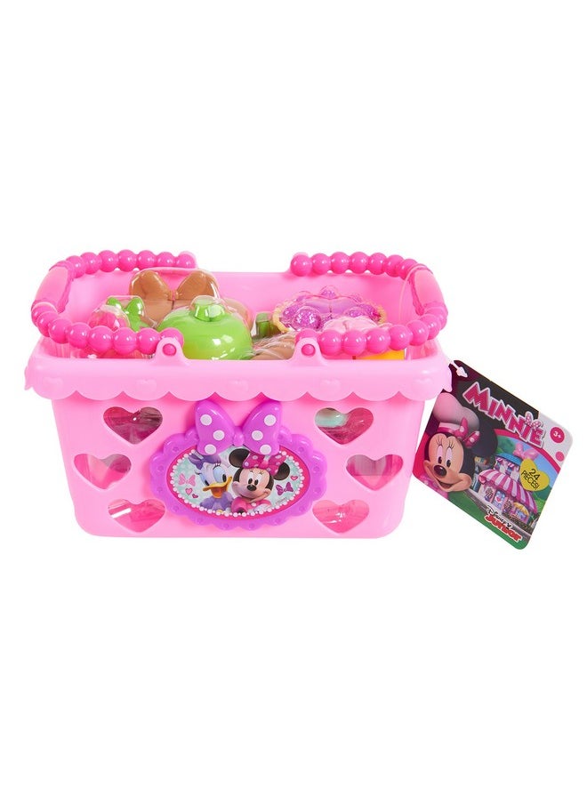 Disney Junior Minnie Bow-Tique Bowtastic Shopping Basket Set with Pretend Food and Accessories, Pretend Play, Kids Toys for Ages 3 Up by Just Play