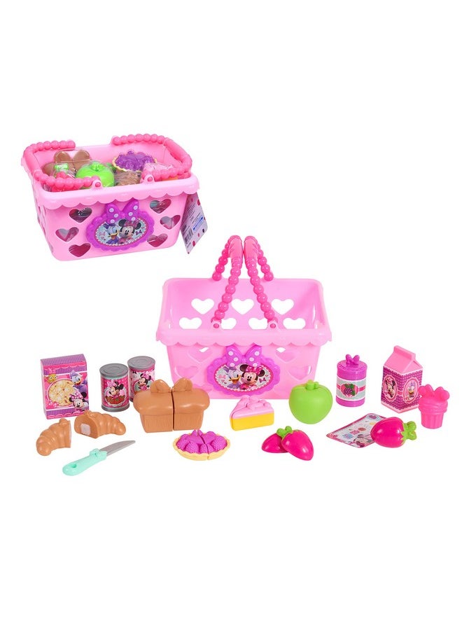 Disney Junior Minnie Bow-Tique Bowtastic Shopping Basket Set with Pretend Food and Accessories, Pretend Play, Kids Toys for Ages 3 Up by Just Play