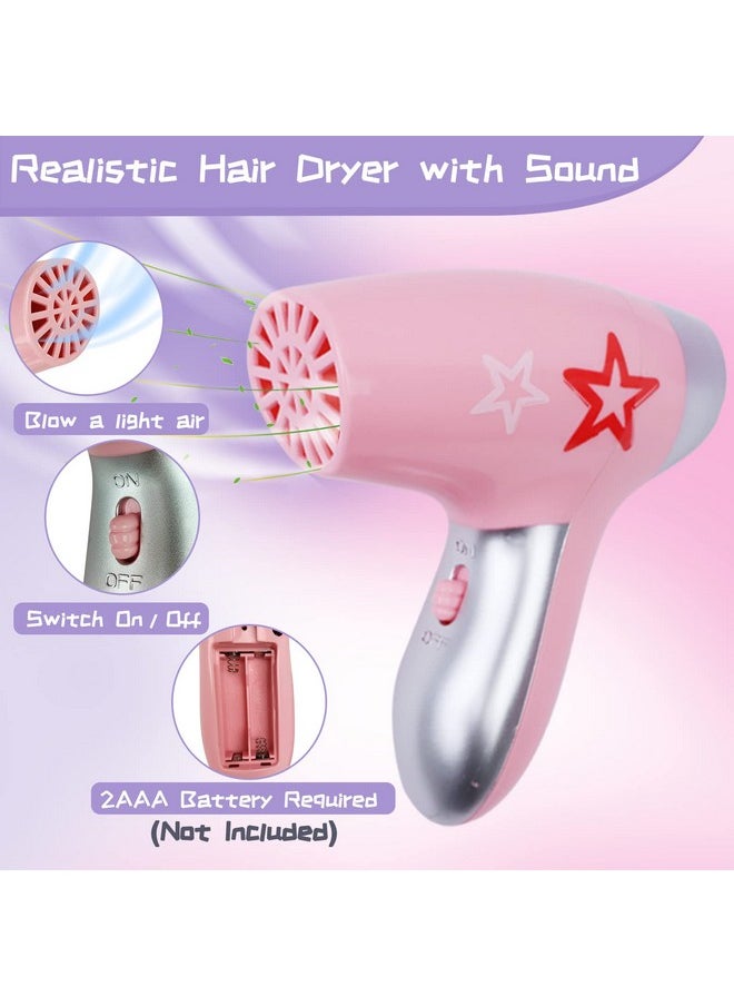 Gifts2U Girls Beauty Salon Set, 23 Pcs Kids Beauty Salon Toy Kit Pretend Hair Styling Set for Girls with Blow Dryer, Barber Costume Apron, Scissors and Stylist Accessories