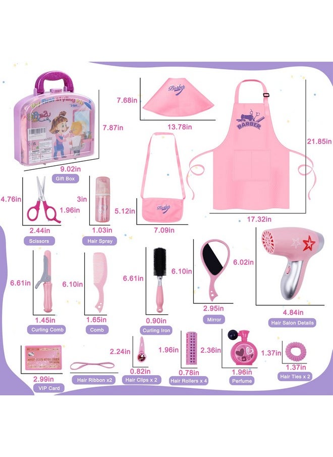 Gifts2U Girls Beauty Salon Set, 23 Pcs Kids Beauty Salon Toy Kit Pretend Hair Styling Set for Girls with Blow Dryer, Barber Costume Apron, Scissors and Stylist Accessories
