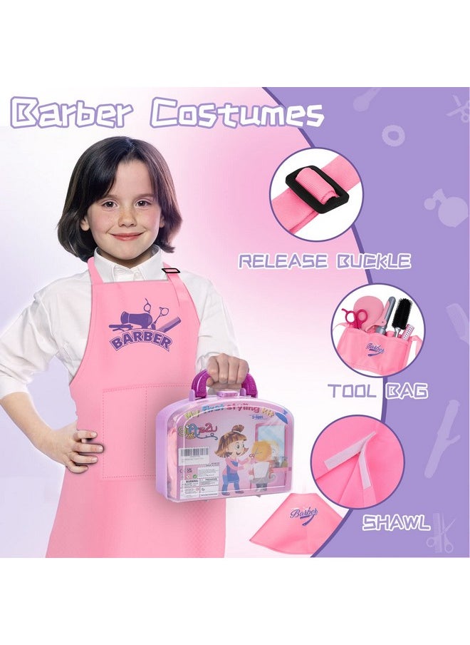 Gifts2U Girls Beauty Salon Set, 23 Pcs Kids Beauty Salon Toy Kit Pretend Hair Styling Set for Girls with Blow Dryer, Barber Costume Apron, Scissors and Stylist Accessories