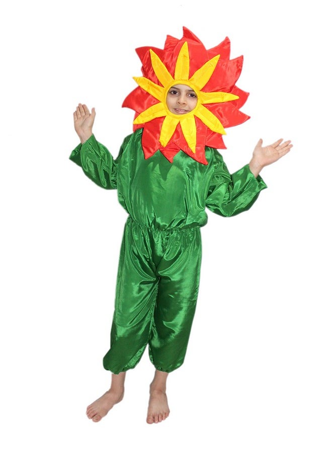 Kaku Fancy Dresses Nature Theme Double Shade Red Flower Costume -Red & Green, 7-8 Years, For Boys & Girls