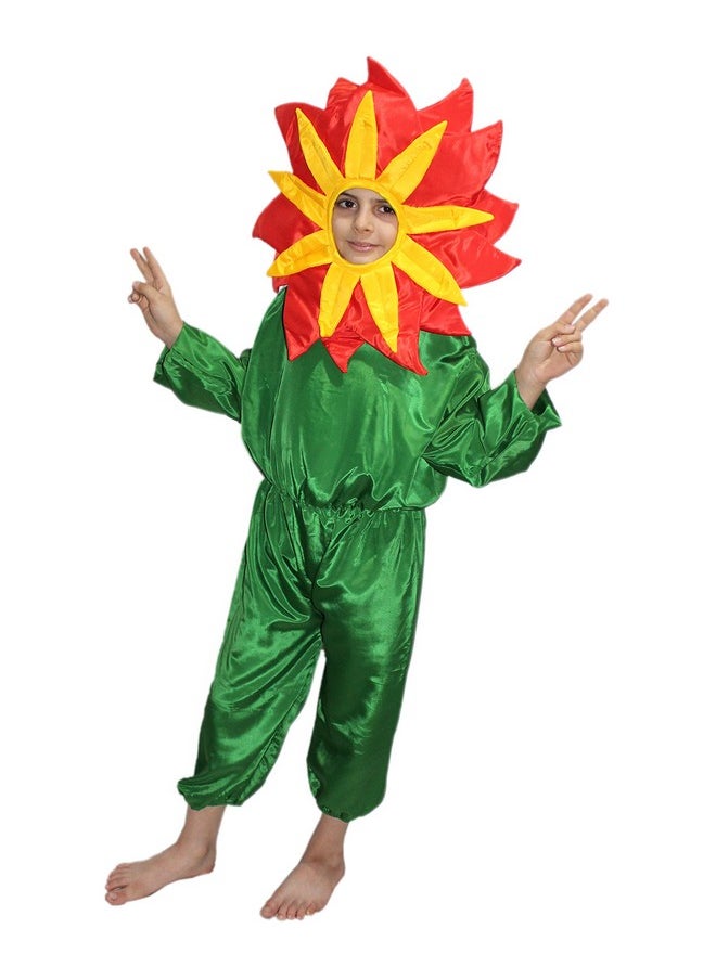 Kaku Fancy Dresses Nature Theme Double Shade Red Flower Costume -Red & Green, 7-8 Years, For Boys & Girls