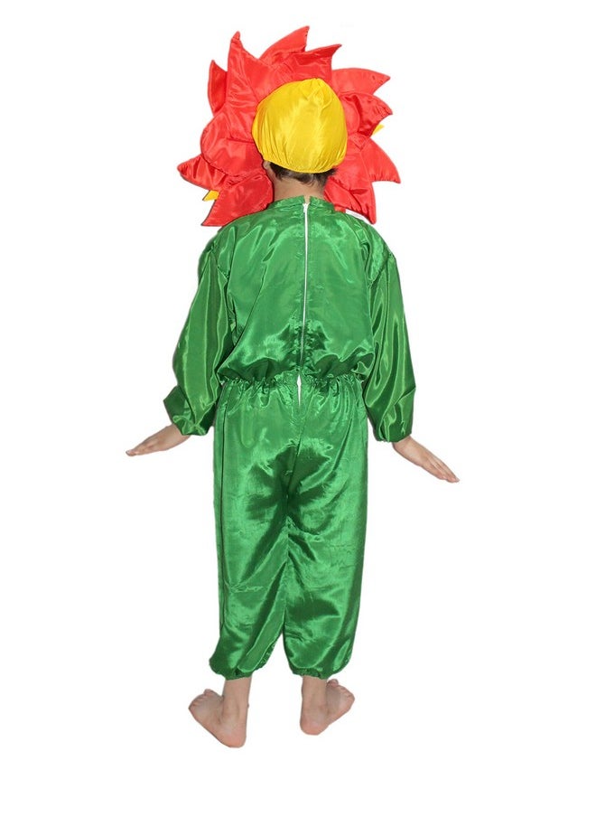 Kaku Fancy Dresses Nature Theme Double Shade Red Flower Costume -Red & Green, 7-8 Years, For Boys & Girls