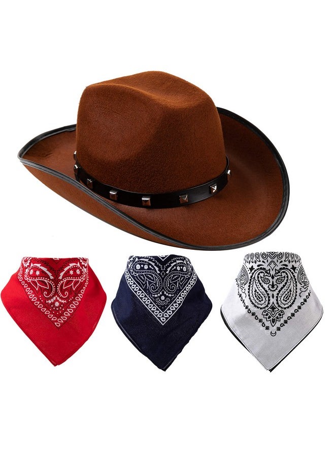 Spooktacular Creations Brown Cowboy Hat, 3 Pcs Bandana for Themed Parties, School Play, Trick or Treat, Photo-props