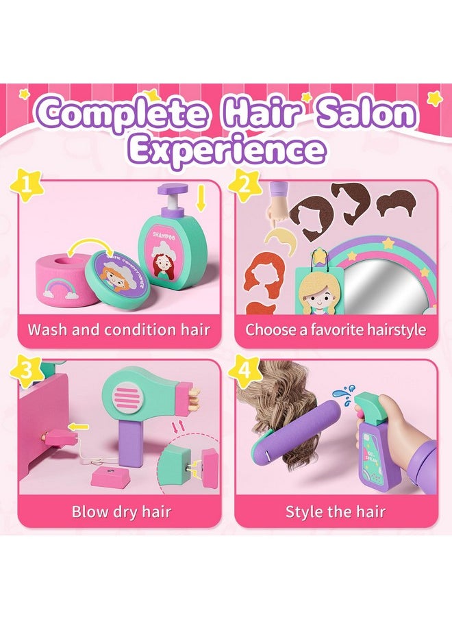 Lehoo Castle Wooden Kids Hair Salon Playset, Toddler Vanity for 3 Year Old Girls Birthday Gift, Beauty Barber Hair Styling Toys Pretend Play
