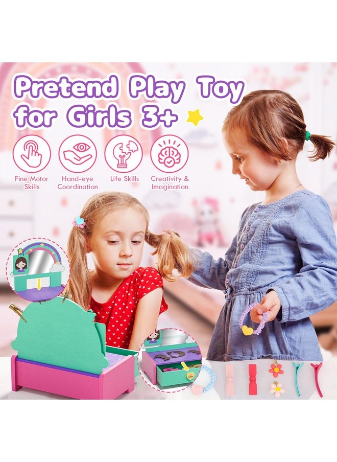 Lehoo Castle Wooden Kids Hair Salon Playset, Toddler Vanity for 3 Year Old Girls Birthday Gift, Beauty Barber Hair Styling Toys Pretend Play