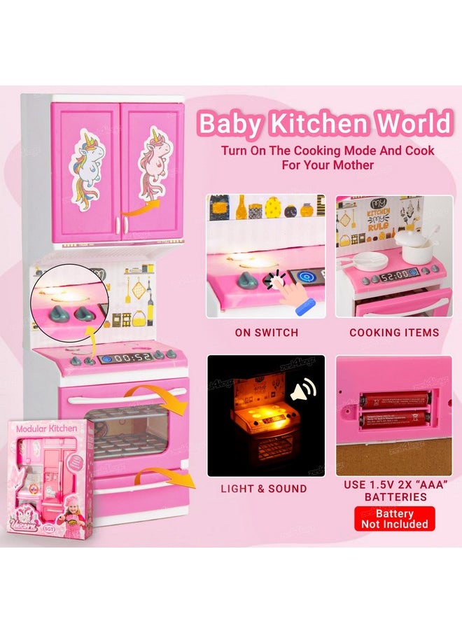 Zest 4 Toyz Unicorn Kitchen Set for Kids Girls Cooking Pretend Playset Birthday Gift with Openable Door & Accessories Pink