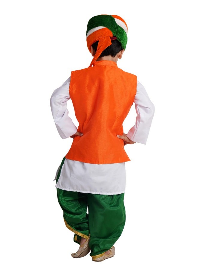Kaku Fancy Dresses Polyester Tricolor Dhoti Kurta Jacket Set With Safa For Kids, Independence Day & Republic Day Costume Set For Boys & Girls - Multicolor, 3-4 Years