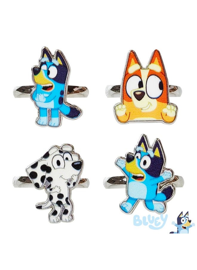 LUV HER Bluey Kids Jewelry: 4-Piece Adjustable Rings for Girls, Ring Sets with metal charm Fashion Girls Jewelry Ages 3+