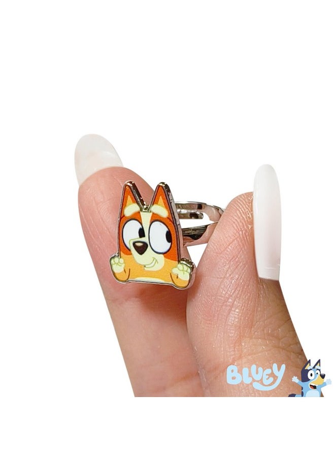LUV HER Bluey Kids Jewelry: 4-Piece Adjustable Rings for Girls, Ring Sets with metal charm Fashion Girls Jewelry Ages 3+