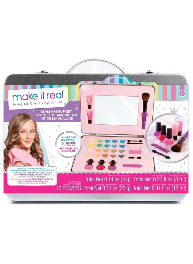 Make It Real: Glam Makeup Set - 10 Piece Travel Hard Case, Tweens & Girls, All-in-One Cosmetic & Beauty Kit, Includes Instrumental Dream Guide for Inspiration, Nails-Lips-Face, Kids Ages 8+