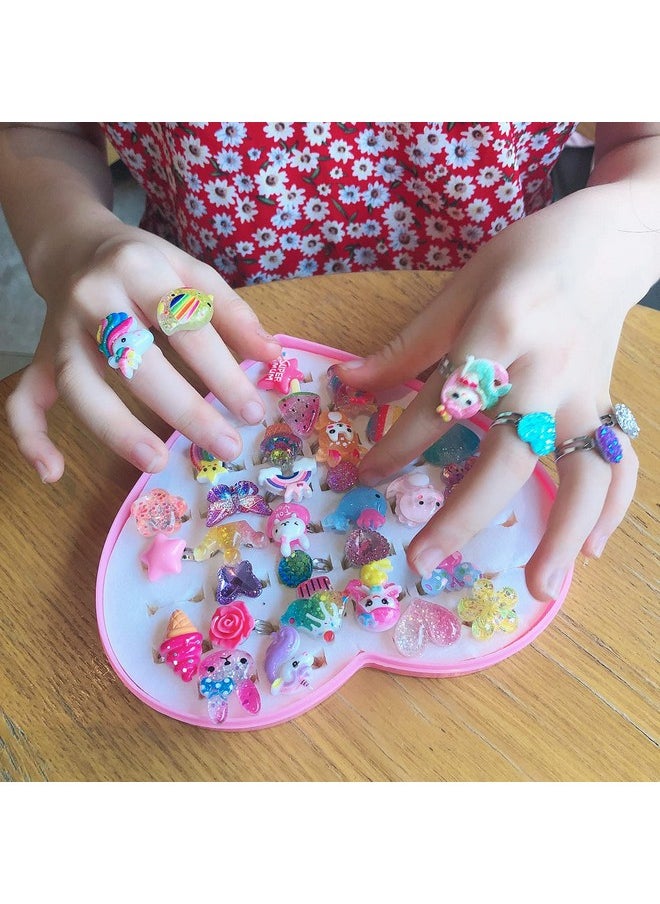 Elesa Miracle Little Girl Jewel Rings in Gift Box, Girl Pretend Play and Dress Up Rings, Adjustable, Birthday Gifts for Girls Toddlers Kids, 36pcs