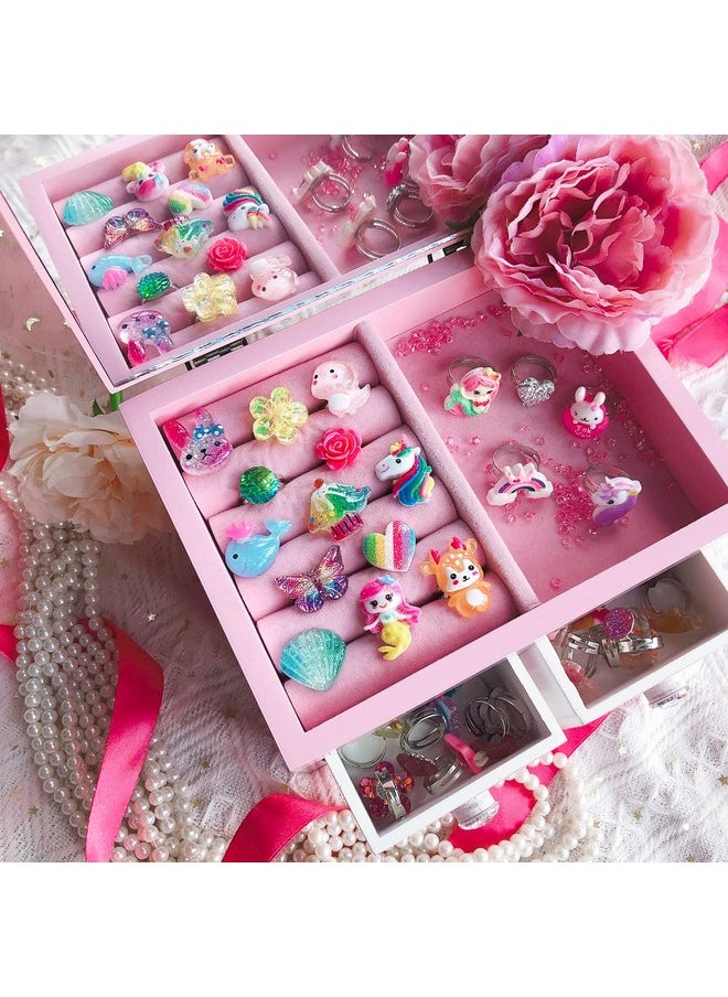 Elesa Miracle Little Girl Jewel Rings in Gift Box, Girl Pretend Play and Dress Up Rings, Adjustable, Birthday Gifts for Girls Toddlers Kids, 36pcs
