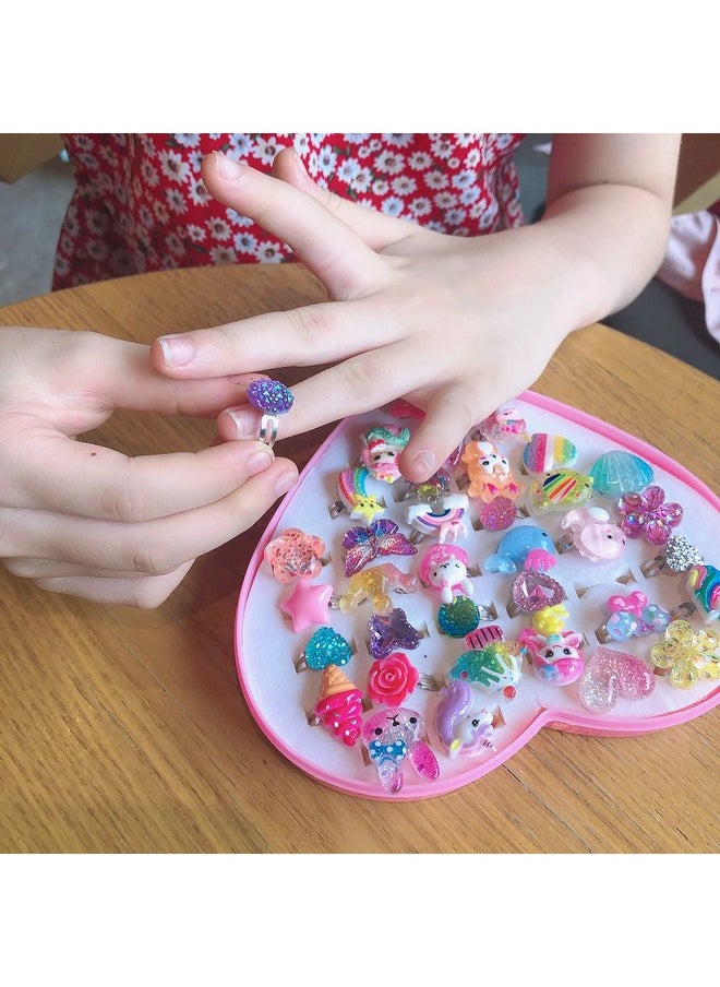 Elesa Miracle Little Girl Jewel Rings in Gift Box, Girl Pretend Play and Dress Up Rings, Adjustable, Birthday Gifts for Girls Toddlers Kids, 36pcs