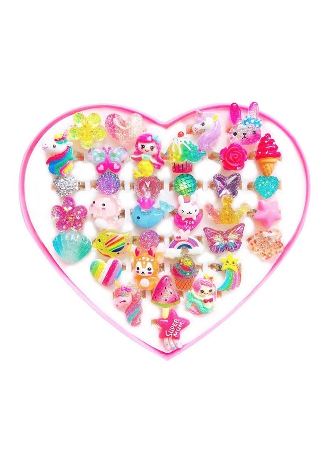 Elesa Miracle Little Girl Jewel Rings in Gift Box, Girl Pretend Play and Dress Up Rings, Adjustable, Birthday Gifts for Girls Toddlers Kids, 36pcs
