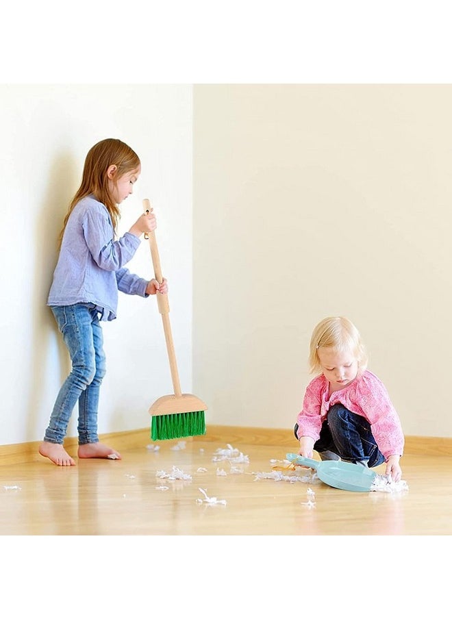 Wooden Montessori 6 Piece Cleaning Pretend and Play Mopping Toy Set for Boys and Girls Includes Broom, Brush, Dustpan, Mop Duster and Hanging Stand Kit for 3,4,5,6 Year Old Boy/Girl