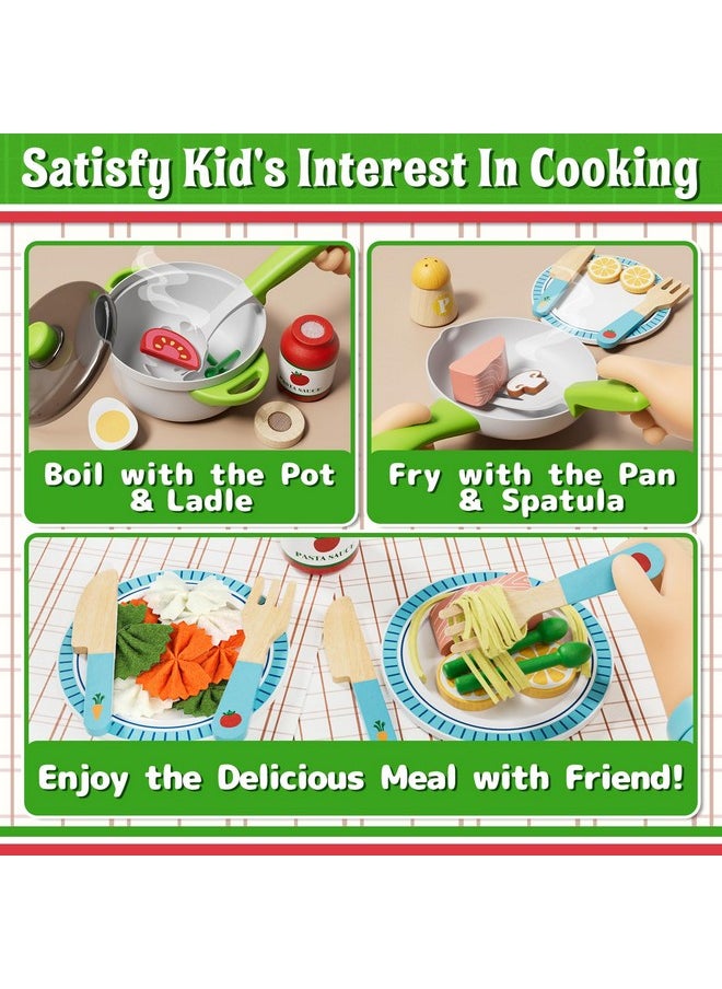Lehoo Castle Play Food Sets for Kids Kitchen, Wooden Toys Play Kitchen Accessories with Pot and Pan, Pizza Toy Pretend Play for Toddlers 3-5, Realistic Pasta Felt Play Food Set, 3 Year Old Girl Gift