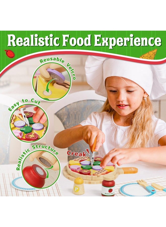 Lehoo Castle Play Food Sets for Kids Kitchen, Wooden Toys Play Kitchen Accessories with Pot and Pan, Pizza Toy Pretend Play for Toddlers 3-5, Realistic Pasta Felt Play Food Set, 3 Year Old Girl Gift
