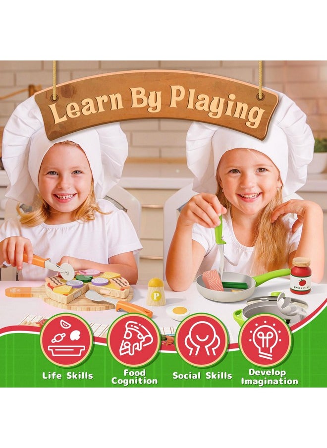 Lehoo Castle Play Food Sets for Kids Kitchen, Wooden Toys Play Kitchen Accessories with Pot and Pan, Pizza Toy Pretend Play for Toddlers 3-5, Realistic Pasta Felt Play Food Set, 3 Year Old Girl Gift