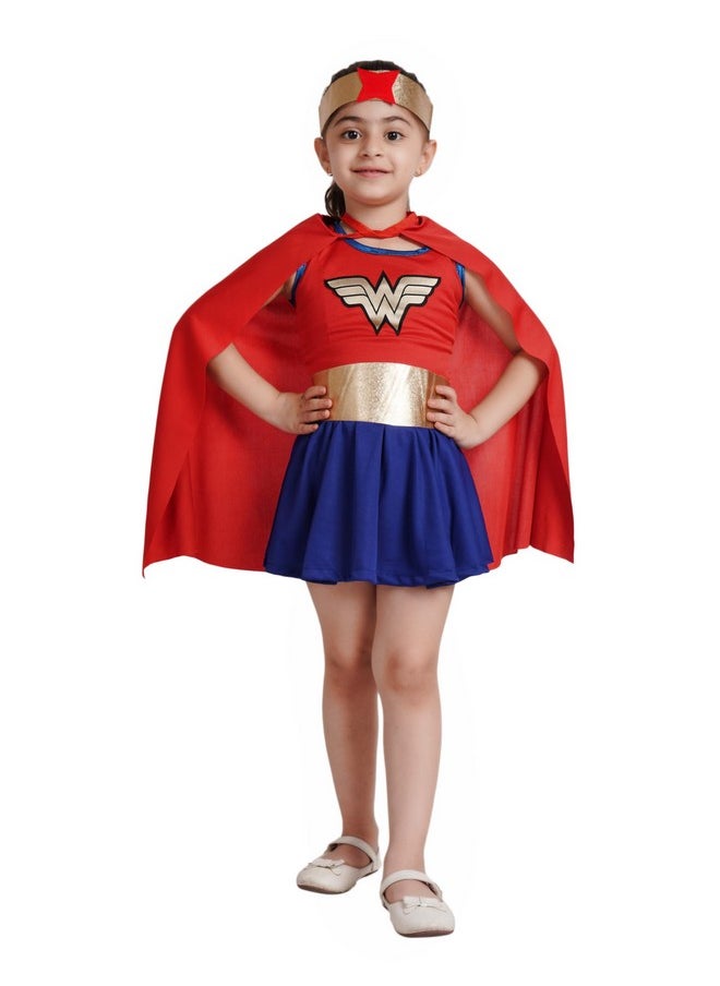 Kaku Fancy Dresses Polyester Wonder Superhero Girl Costume - Multicolour, 7-8 Years For Girls