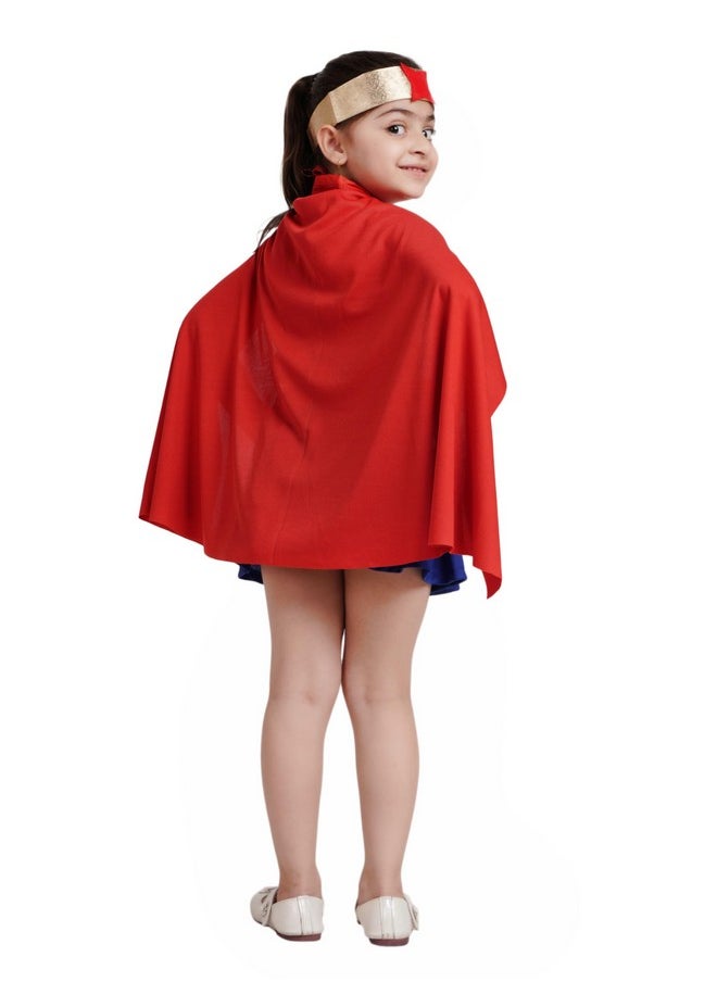 Kaku Fancy Dresses Polyester Wonder Superhero Girl Costume - Multicolour, 7-8 Years For Girls