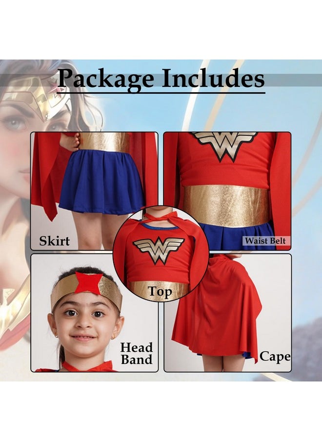Kaku Fancy Dresses Polyester Wonder Superhero Girl Costume - Multicolour, 7-8 Years For Girls