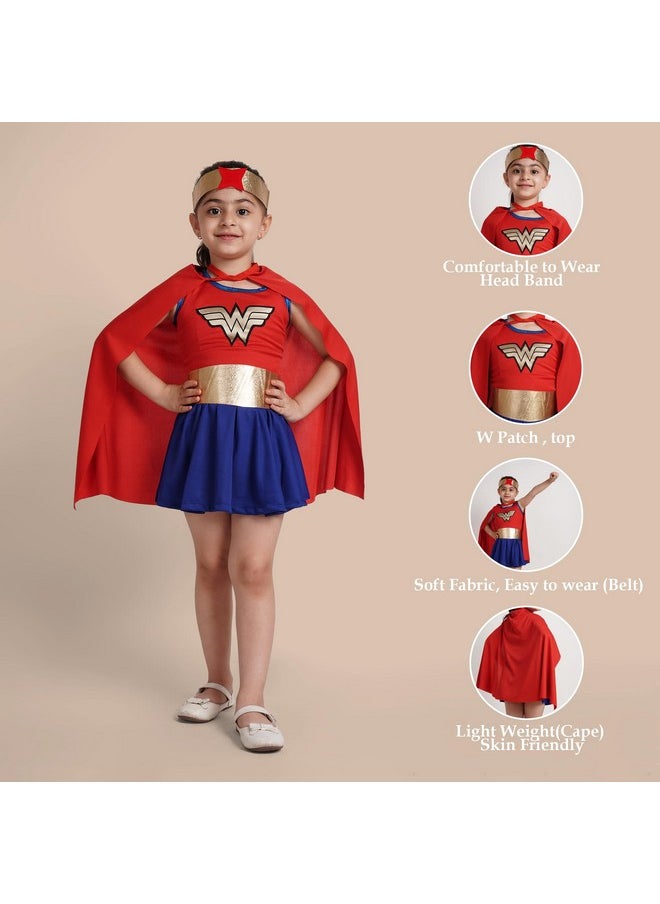 Kaku Fancy Dresses Polyester Wonder Superhero Girl Costume - Multicolour, 7-8 Years For Girls
