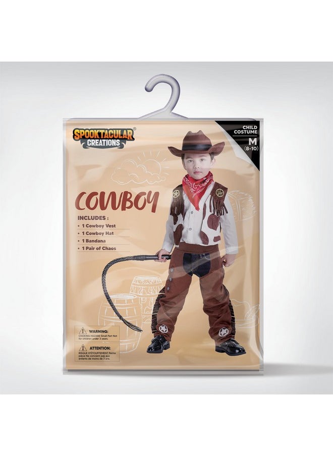 Spooktacular Creations Halloween Cowboy Costume for Boys, Kids Cowboy Costume Set, White&Brown Western Style Cowboy Outfit with Cowboy Hat for Toddler Dress-up, RolePlay Party (Small (5-7 YRS))