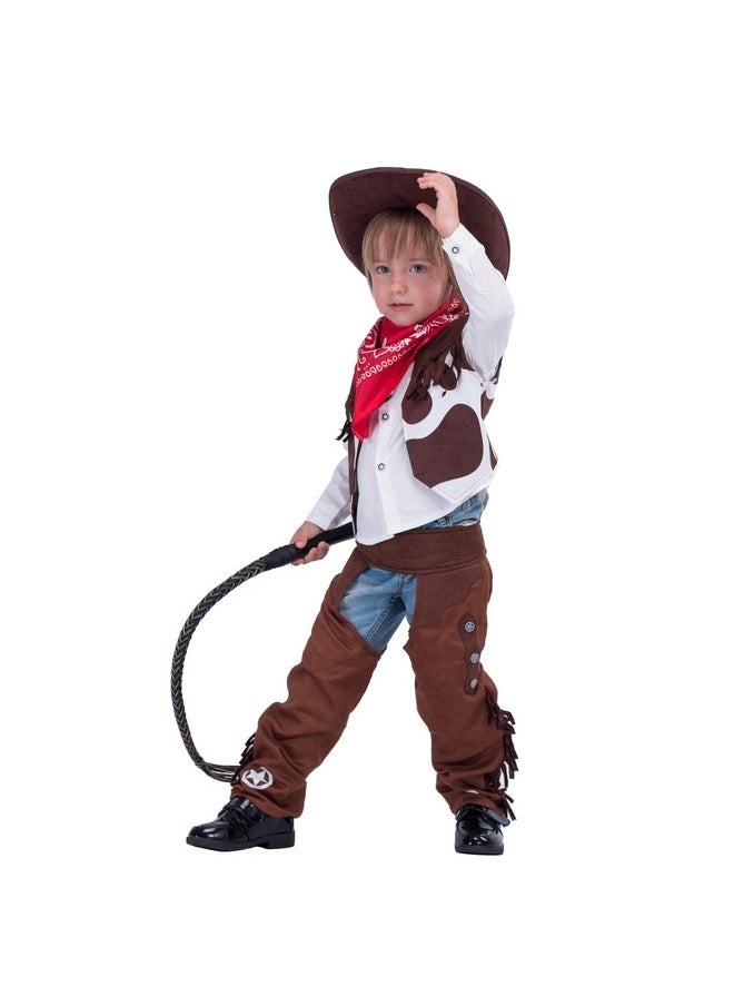 Spooktacular Creations Halloween Cowboy Costume for Boys, Kids Cowboy Costume Set, White&Brown Western Style Cowboy Outfit with Cowboy Hat for Toddler Dress-up, RolePlay Party (Small (5-7 YRS))