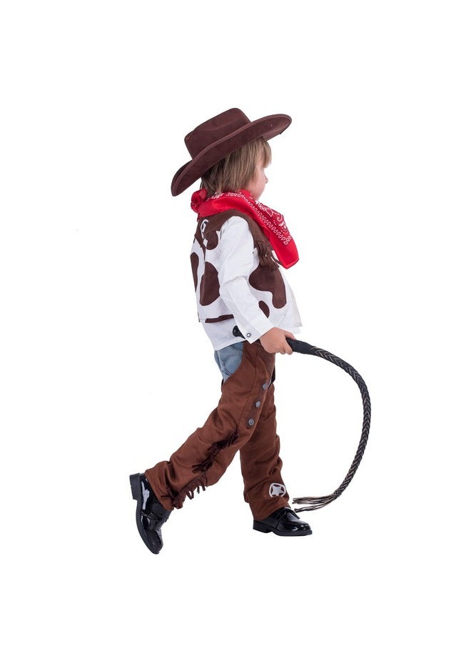 Spooktacular Creations Halloween Cowboy Costume for Boys, Kids Cowboy Costume Set, White&Brown Western Style Cowboy Outfit with Cowboy Hat for Toddler Dress-up, RolePlay Party (Small (5-7 YRS))