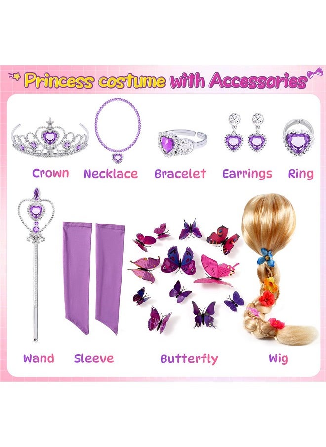 Tacobear Princess Rapunzel Costume, Dresses for Girls with Accessories Wigs Hair Butterfly Pins, Kids Birthday Party, Costumes for Girls, Princess Dress Up Clothes Outfit