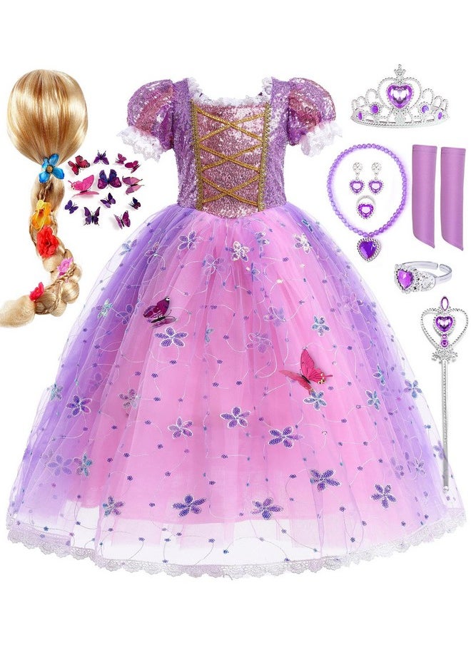 Tacobear Princess Rapunzel Costume, Dresses for Girls with Accessories Wigs Hair Butterfly Pins, Kids Birthday Party, Costumes for Girls, Princess Dress Up Clothes Outfit