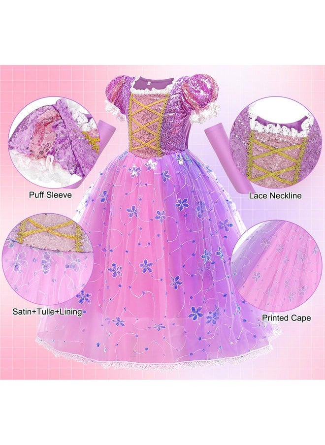 Tacobear Princess Rapunzel Costume, Dresses for Girls with Accessories Wigs Hair Butterfly Pins, Kids Birthday Party, Costumes for Girls, Princess Dress Up Clothes Outfit