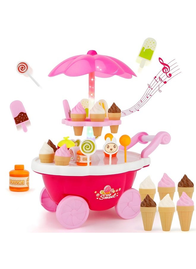 Toyshine Ice Cream Pretend Play Kitchen Play Cart Kitchen Set Toy for Boys and Girls, Birthday Gift for 3 4 5 Year Candy Toy