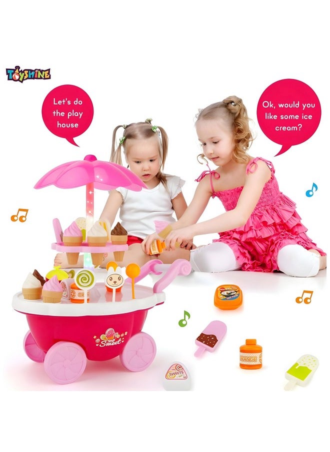 Toyshine Ice Cream Pretend Play Kitchen Play Cart Kitchen Set Toy for Boys and Girls, Birthday Gift for 3 4 5 Year Candy Toy