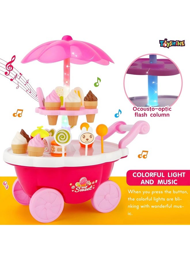 Toyshine Ice Cream Pretend Play Kitchen Play Cart Kitchen Set Toy for Boys and Girls, Birthday Gift for 3 4 5 Year Candy Toy