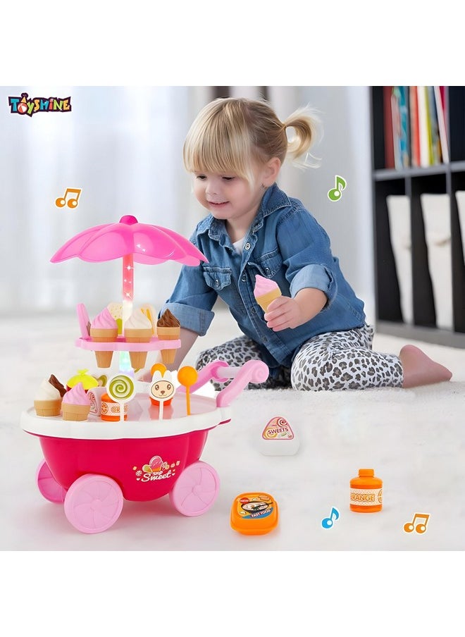 Toyshine Ice Cream Pretend Play Kitchen Play Cart Kitchen Set Toy for Boys and Girls, Birthday Gift for 3 4 5 Year Candy Toy