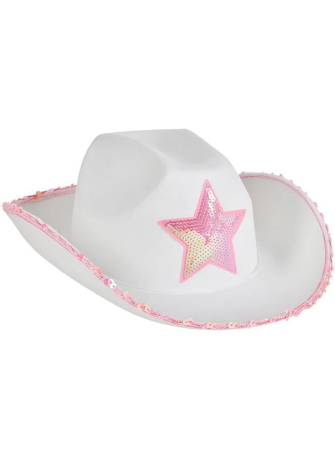 Rhode Island Novelty White Felt Cowgirl Hat with Pink Star, One per Order