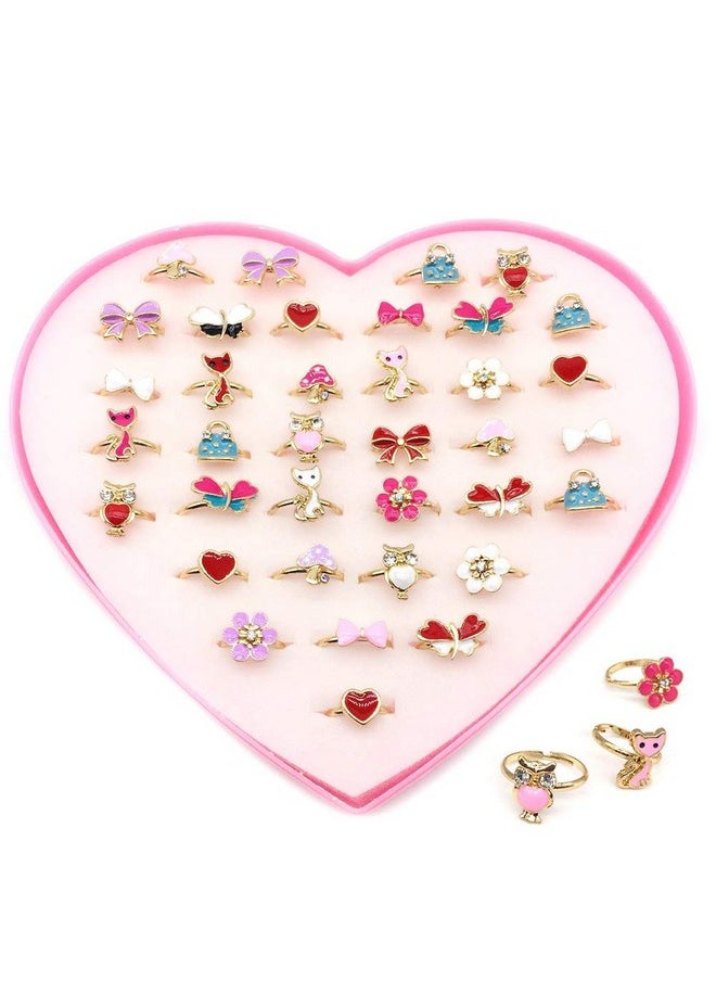 Elesa Miracle 36pcs Children Kids Little Girl Adjustable Jewelry Rings in Box Girl Pretend Play and Dress up Rings Birthday Gifts for Girls
