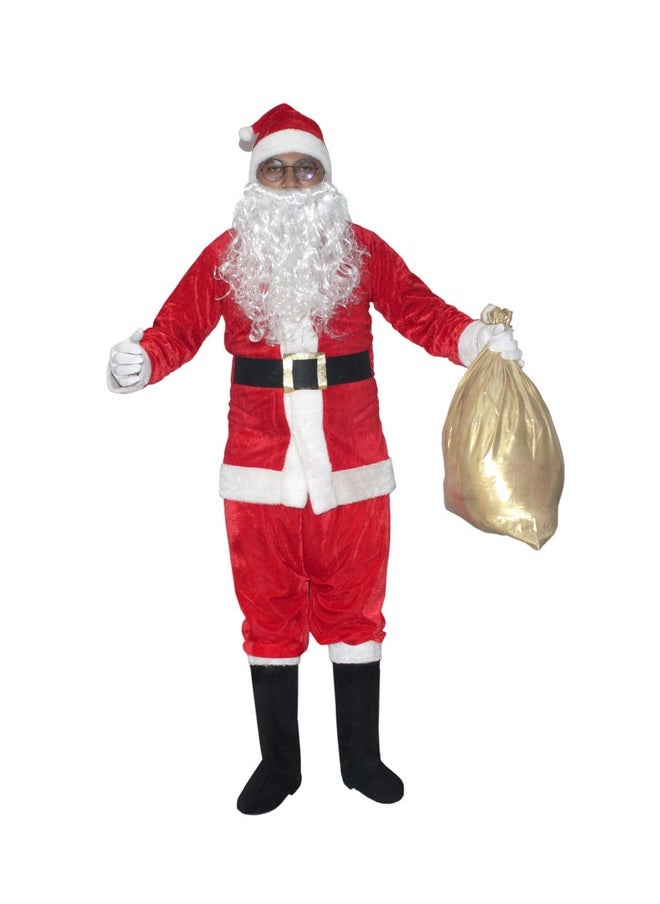 Kaku Fancy Dresses Santa Claus Heavy Beard Set With Gum Boot, Specs & Glove for Christmas in Velvet Fabric - Red & White 18-20 Years, For Boys & Girls