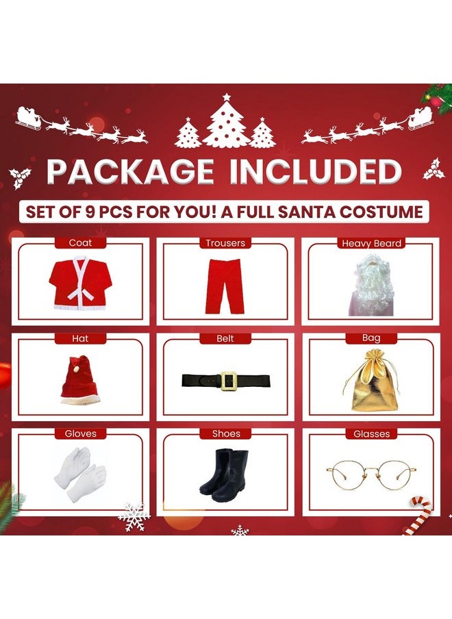 Kaku Fancy Dresses Santa Claus Heavy Beard Set With Gum Boot, Specs & Glove for Christmas in Velvet Fabric - Red & White 18-20 Years, For Boys & Girls