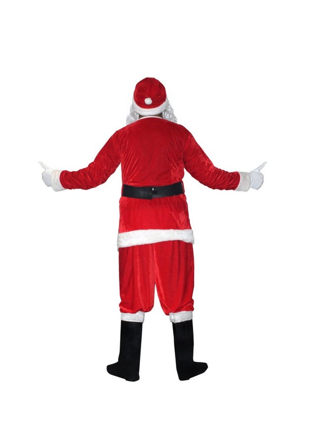 Kaku Fancy Dresses Santa Claus Heavy Beard Set With Gum Boot, Specs & Glove for Christmas in Velvet Fabric - Red & White 18-20 Years, For Boys & Girls